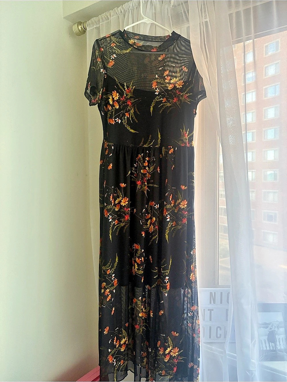 Generic Floral Maxi Dress in Black & Orange Like New